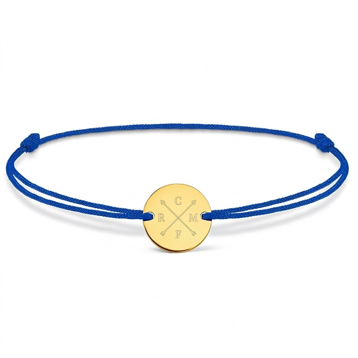 Personalised cord bracelet - 14 mm bead - 925 silver - arrow and initials design