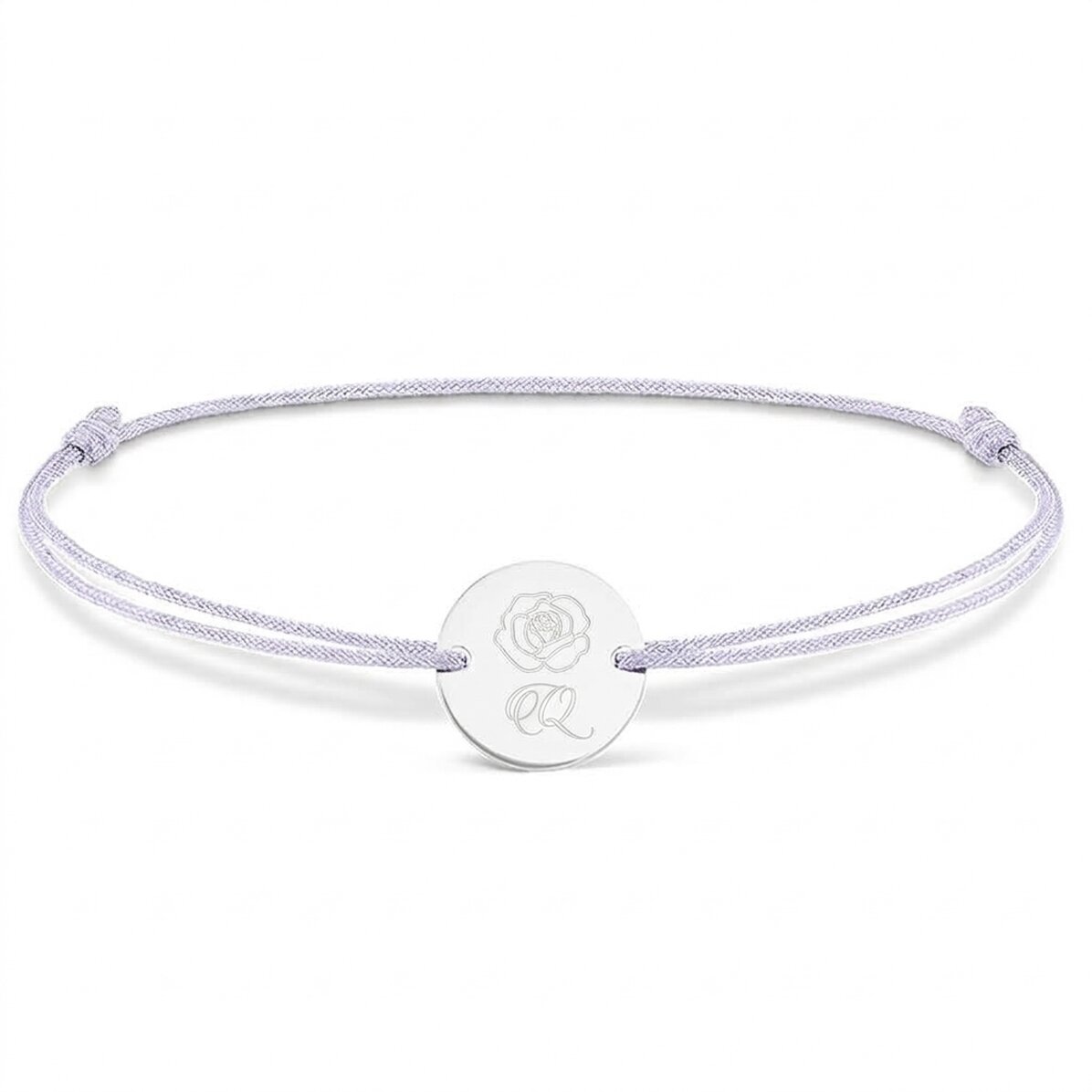 Personalised cord bracelet - 14 mm bead - 925 silver - rose design