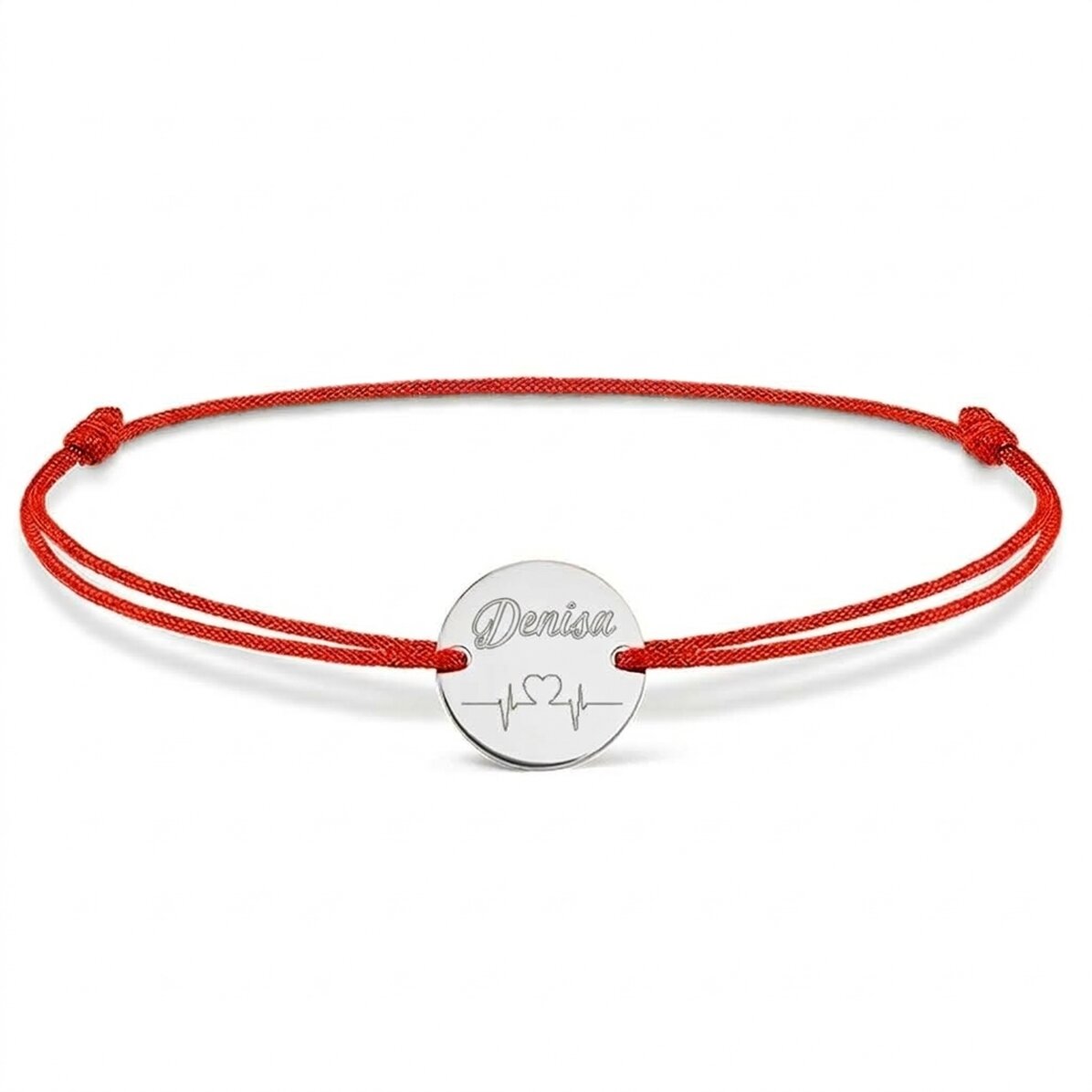 Personalised cord bracelet - 14mm bead - 925 silver - heart beat model
