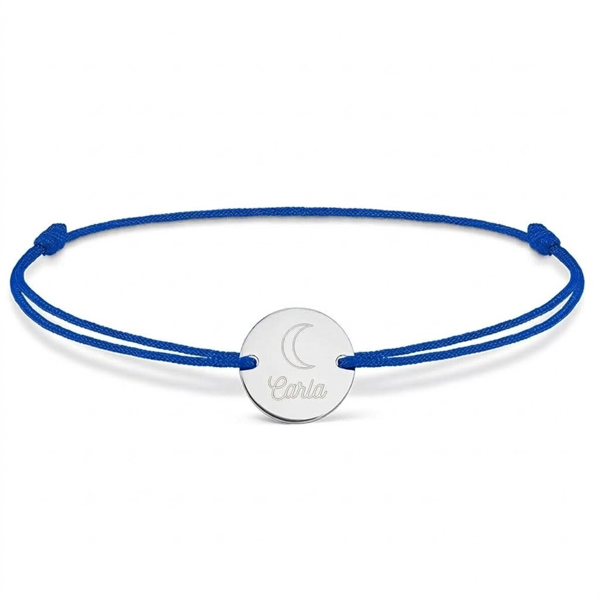 Personalised cord bracelet - 14mm bead - 925 silver - moon design