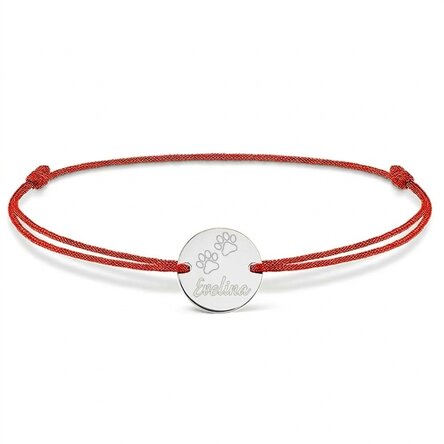 Personalised cord bracelet - 14 mm bead - 925 silver - cat paw design
