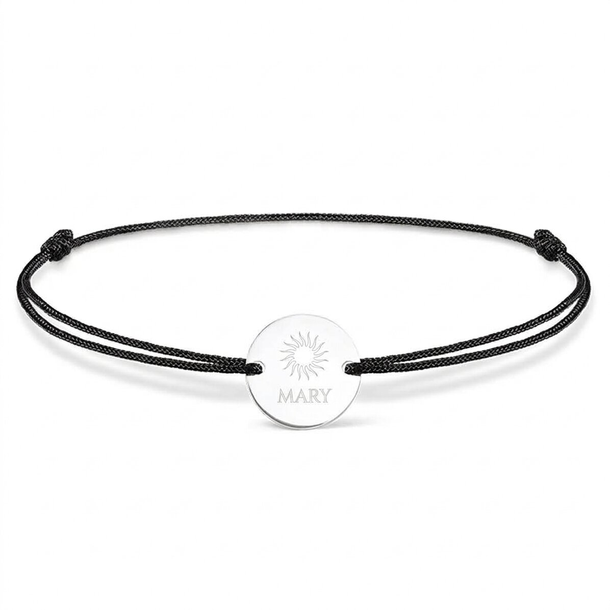 Personalised cord bracelet - 14 mm bead - 925 silver - sun design