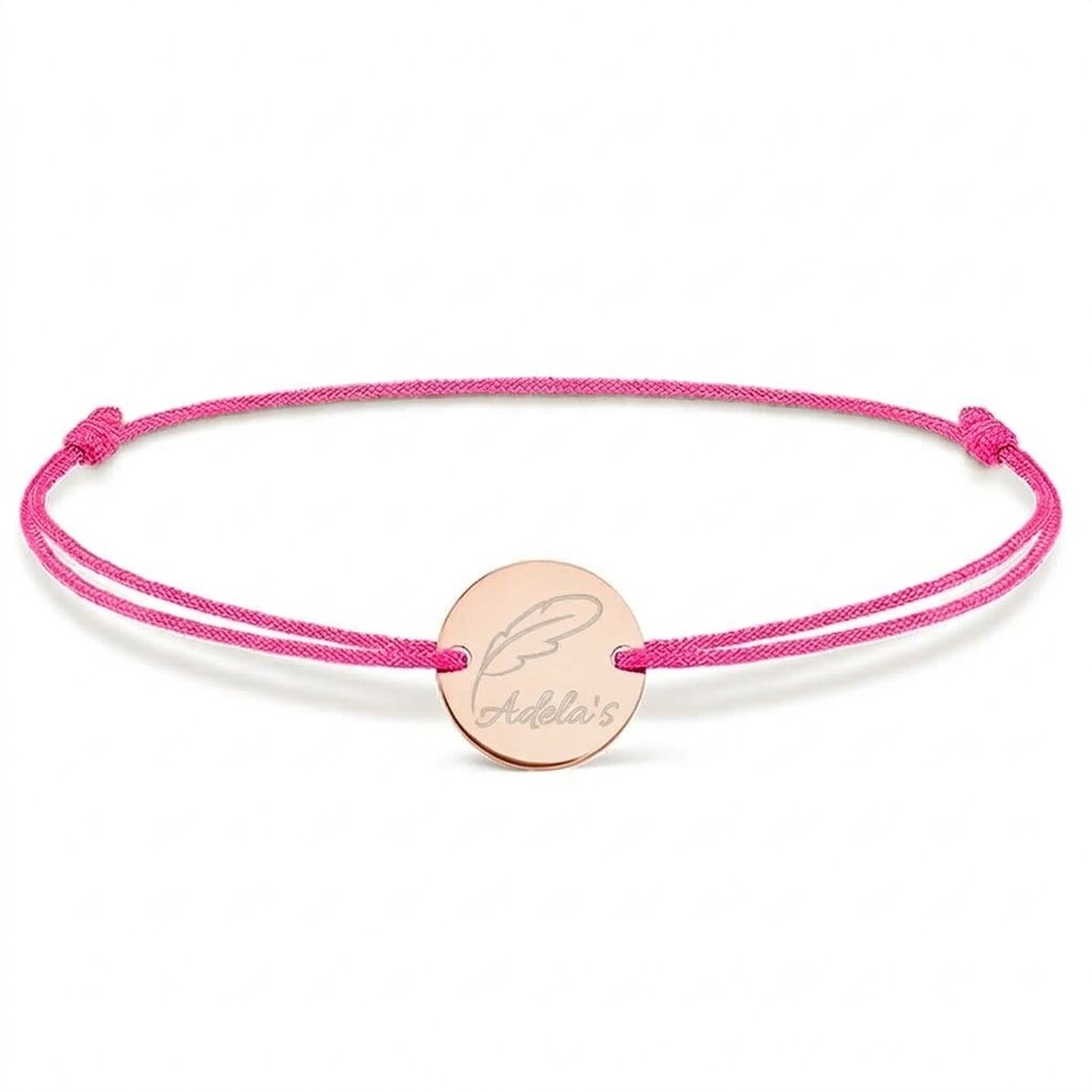 Personalised cord bracelet - 14 mm bead - 925 silver - feather design