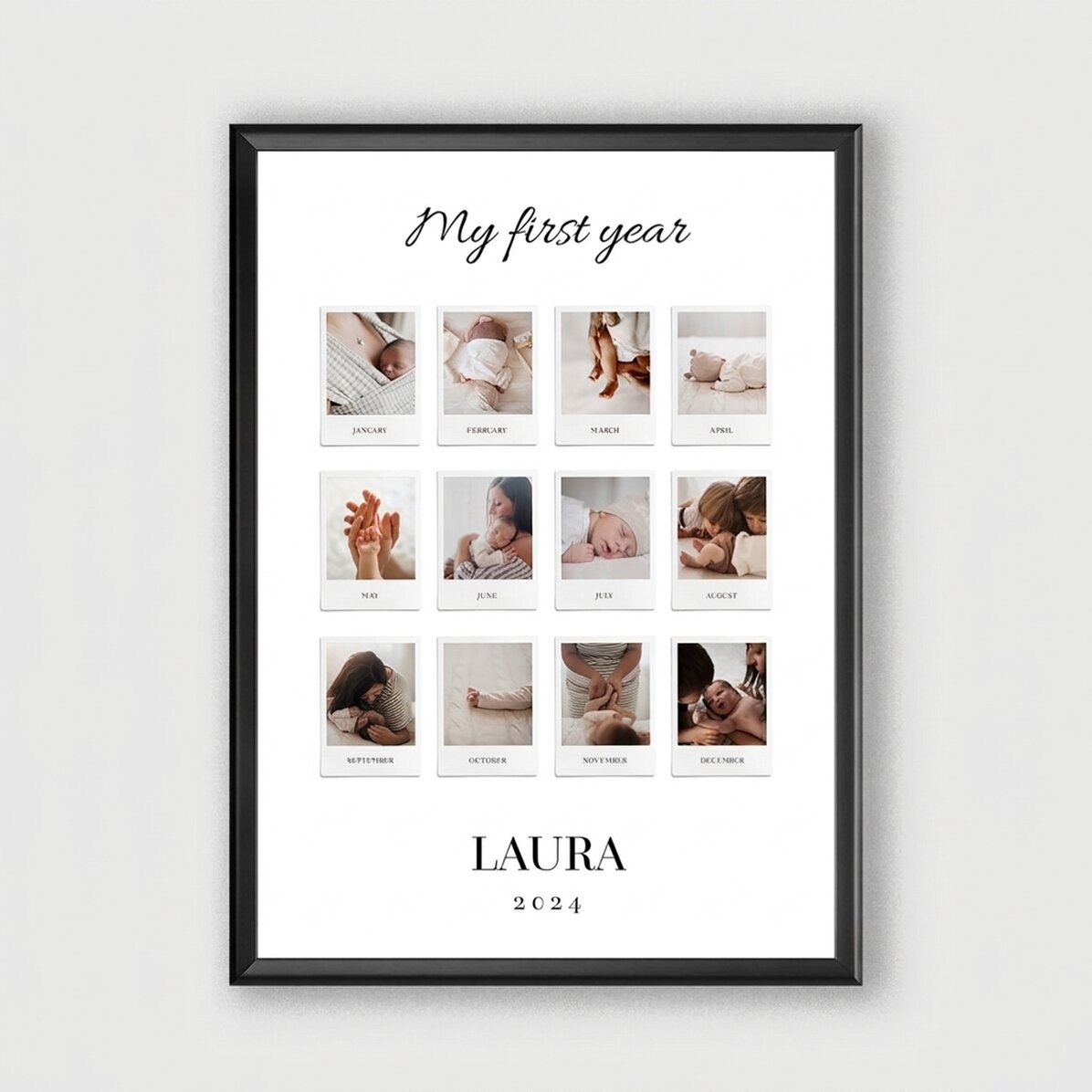 Personalised canvas with text and 12 photos - My First Year