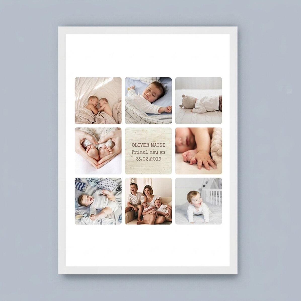 Personalised canvas with text and 8 photos - Baby