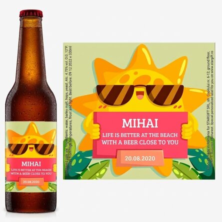 Personalised beer with text - Friendly sun