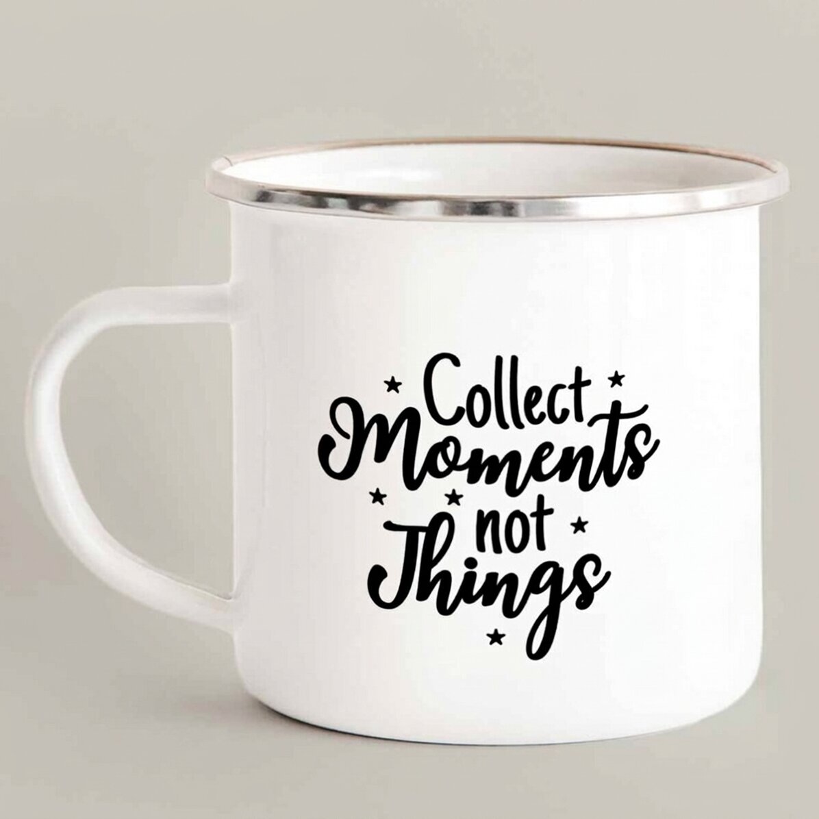 Personalised enamel metal mug with photo - Collect moments not things
