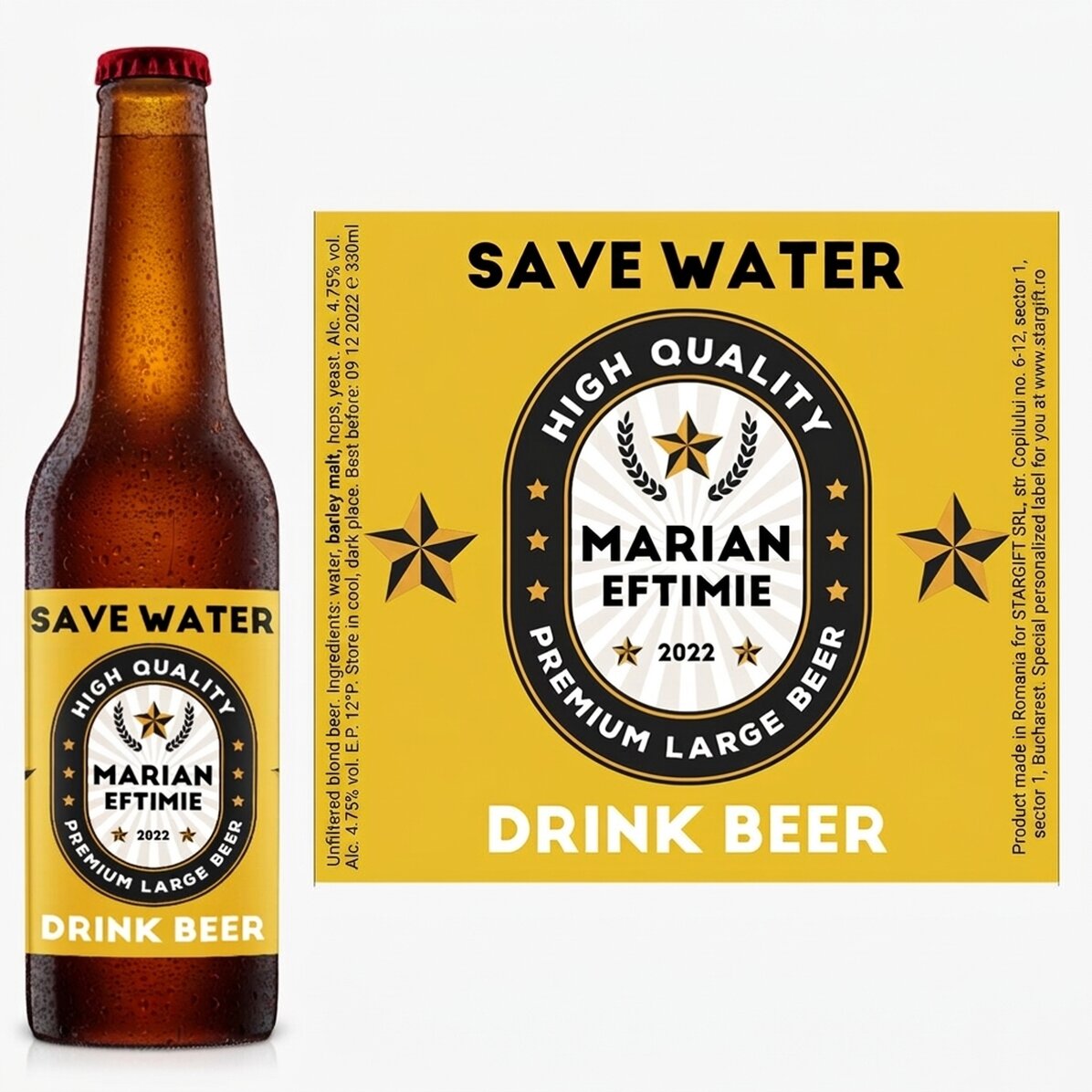 Personalised beer with text - Save water drink beer