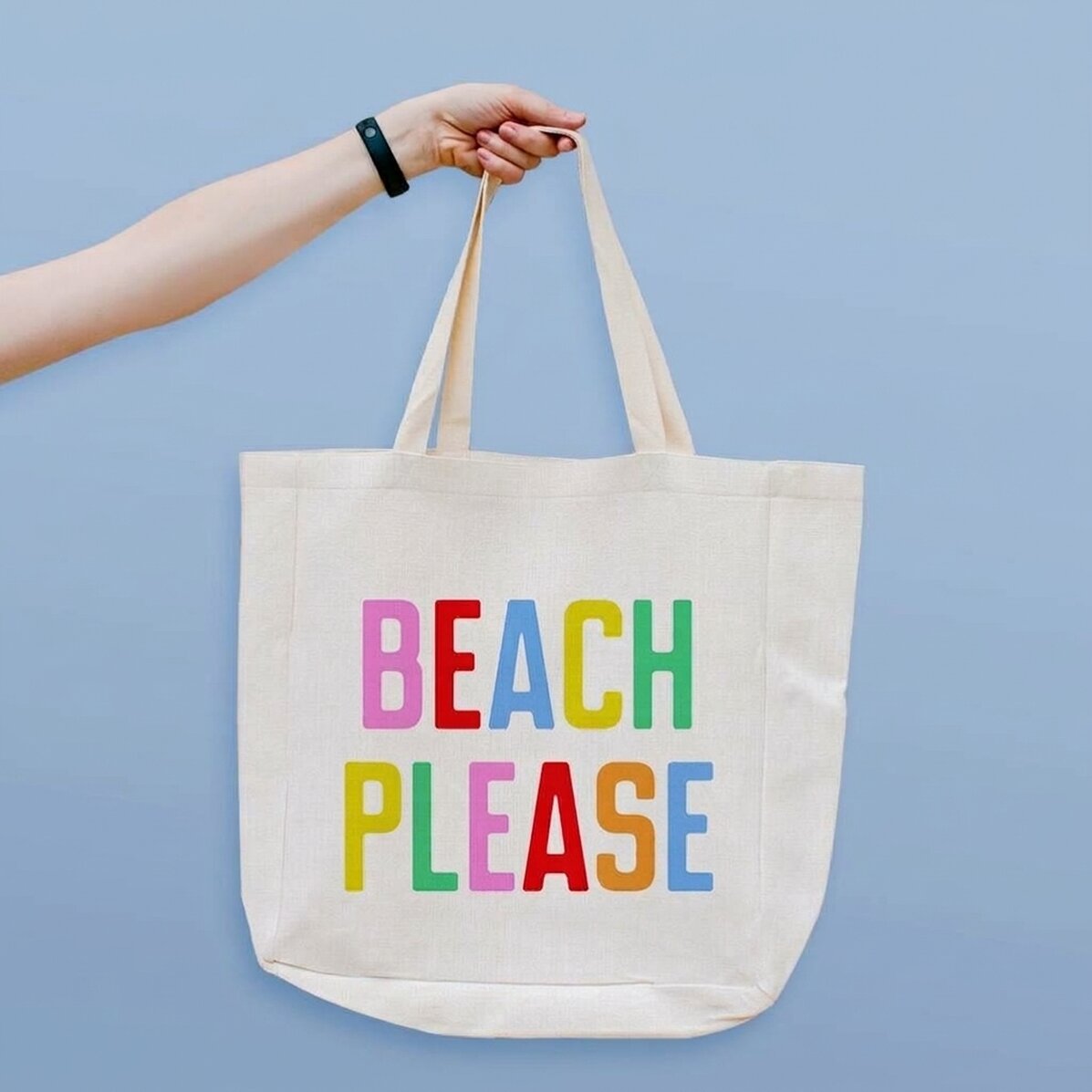 Personalised beach bag with text - Beach please multicoloured