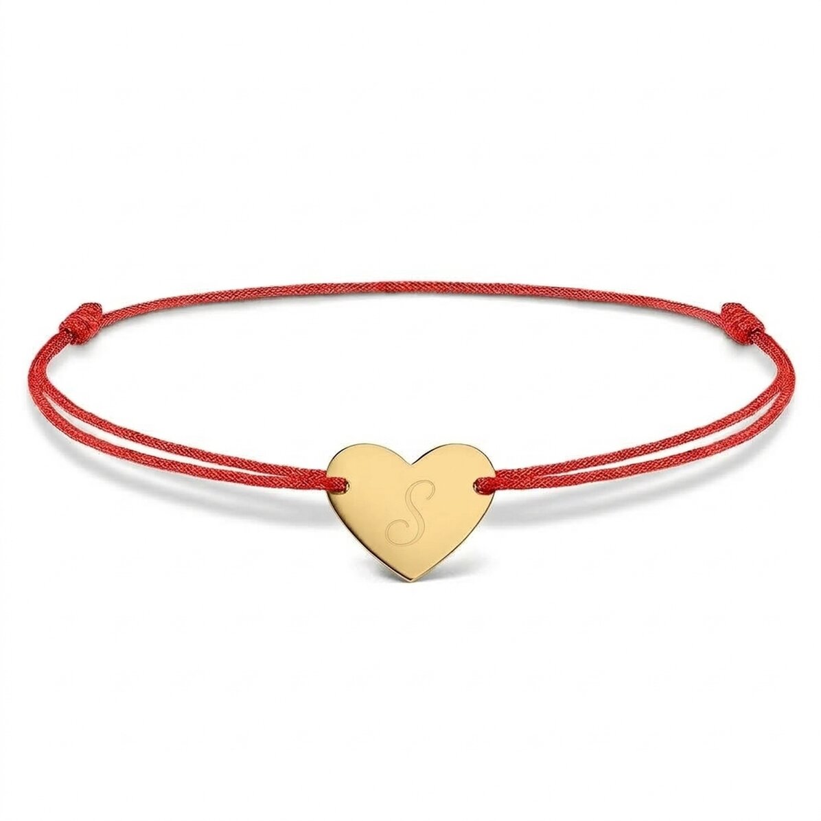 Personalised cord bracelet - heart 12x10 mm - 14K gold - initial model