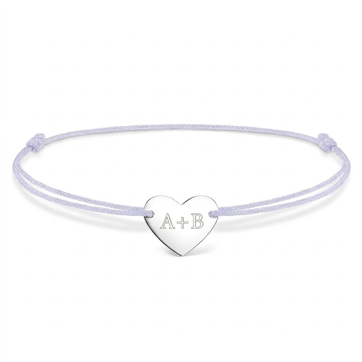 Personalised cord bracelet - heart 12x10 mm - 925 silver - You and Me