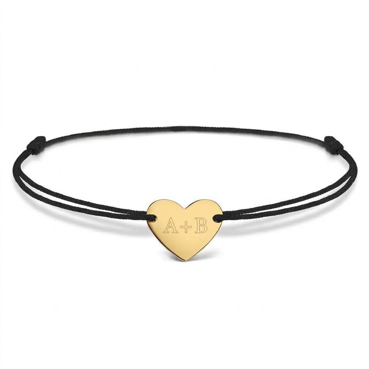 Personalised cord bracelet - heart 12x10 mm - 14K gold - You and Me