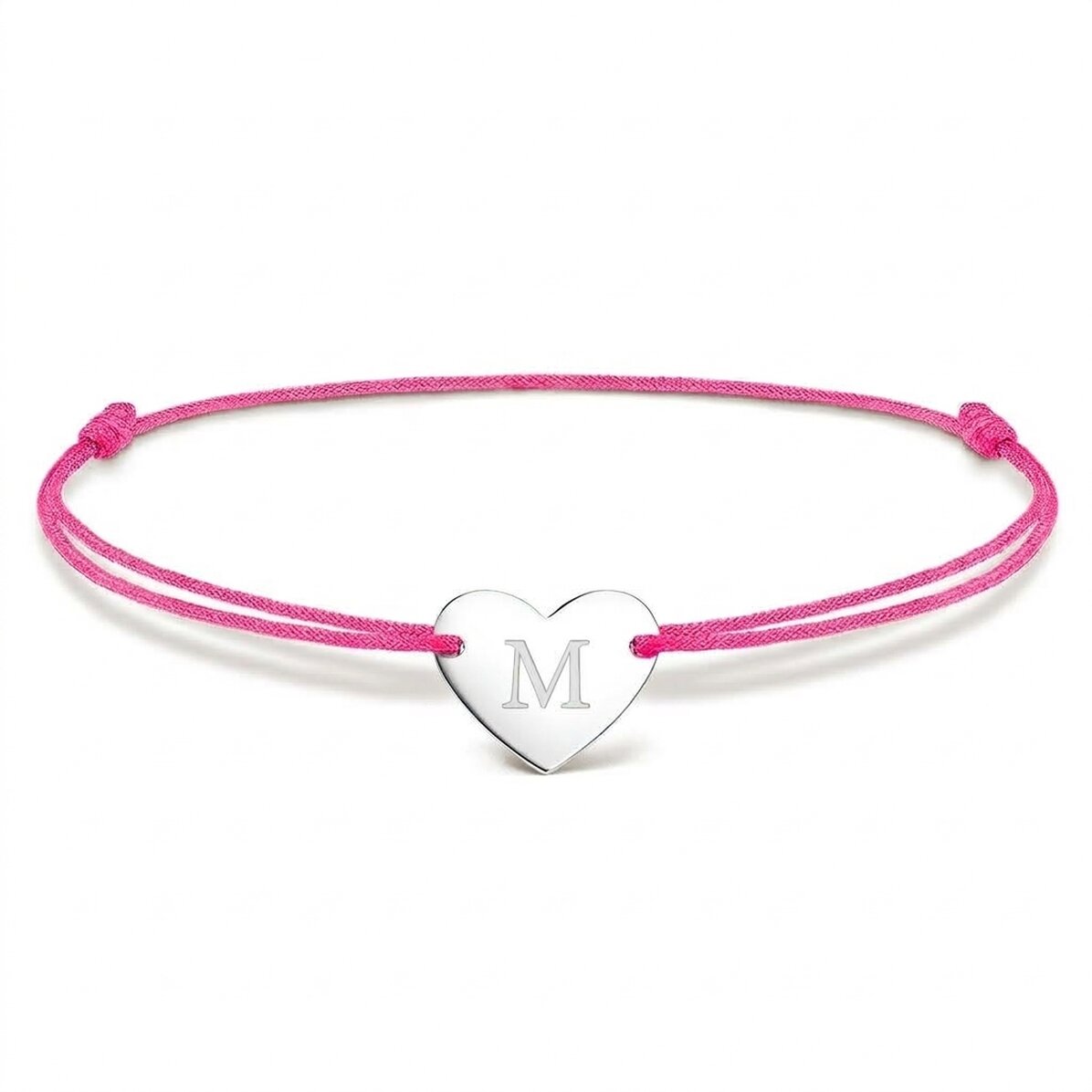 Personalised cord bracelet - heart 12x10 mm - 925 silver - initial model 4