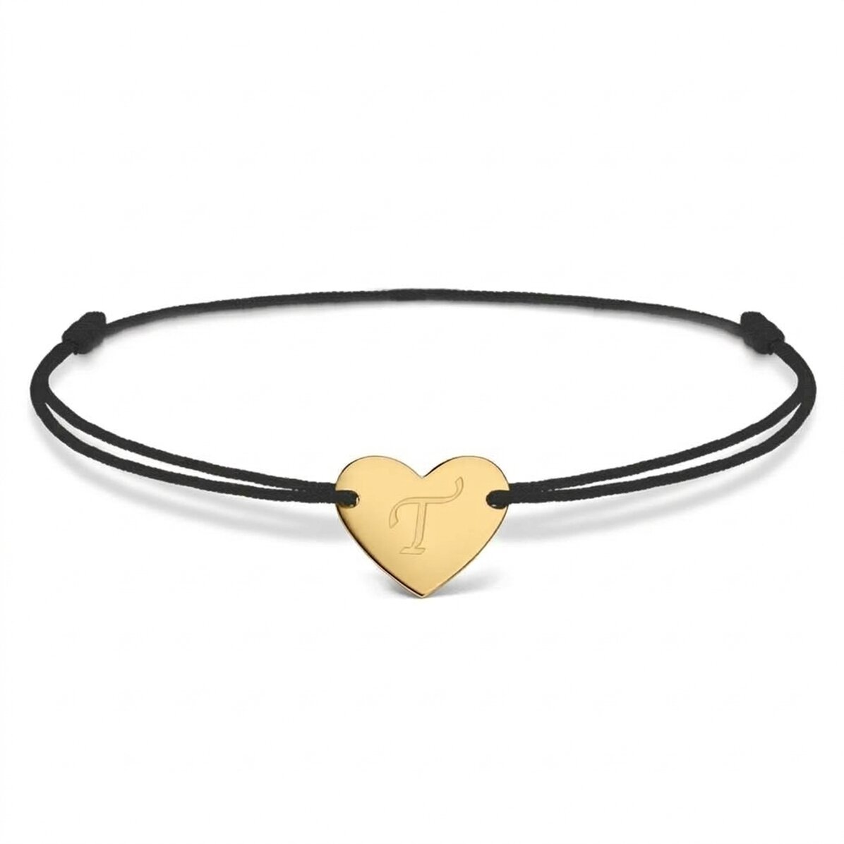 Personalised cord bracelet - heart 12x10 mm - 14K gold - initial model 6