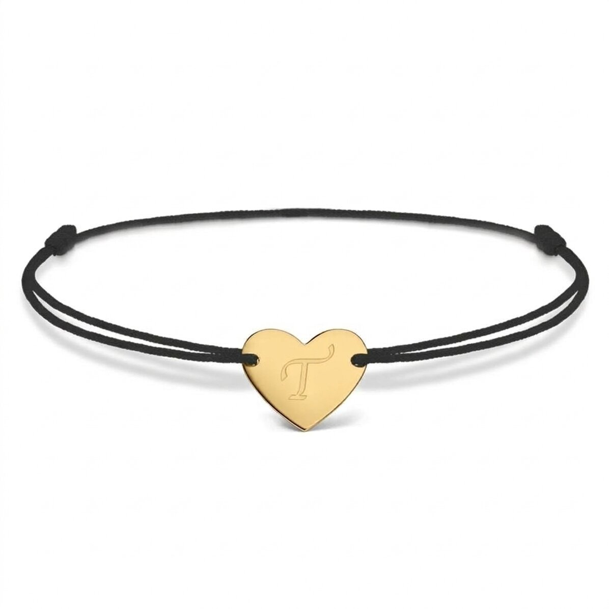 Personalised cord bracelet - heart 12x10 mm - 925 silver - initial model 6
