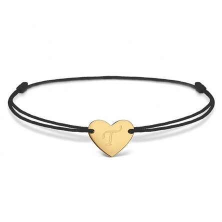 Personalised cord bracelet - heart 12x10 mm - 925 silver - initial model 6