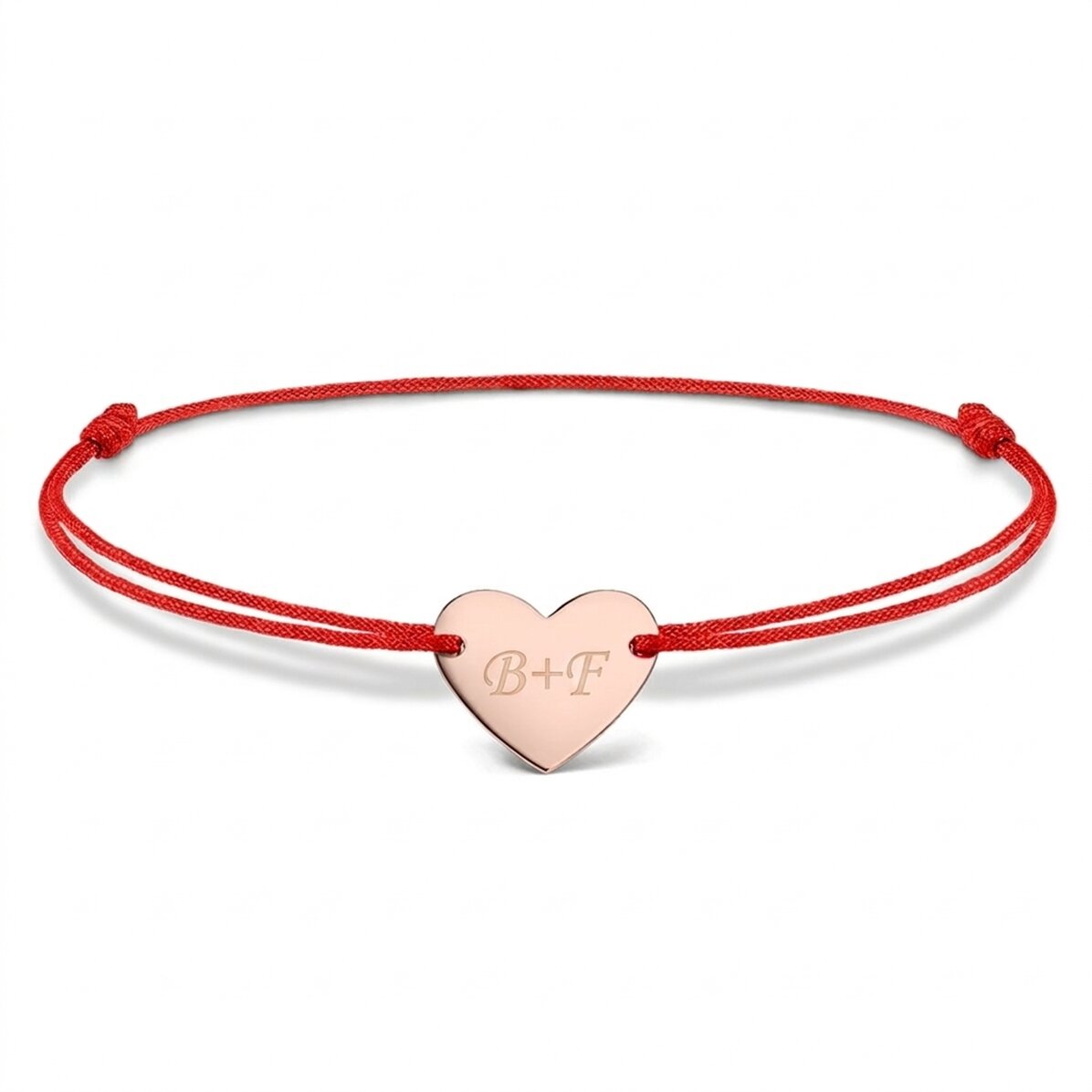 Personalised cord bracelet - heart 12x10 mm - 925 silver - You and Me model 2