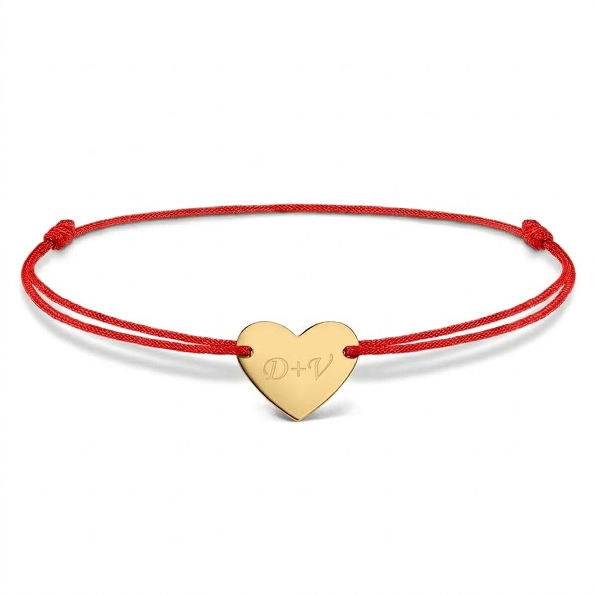 Personalised cord bracelet - heart 12x10 mm - 14K gold - You and Me model 3