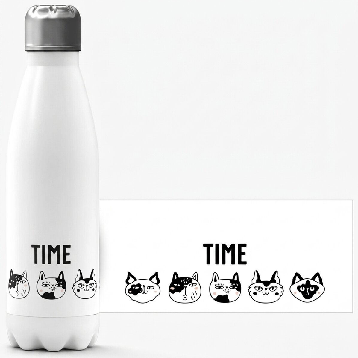 Thermos with white base personalised with name - Cats
