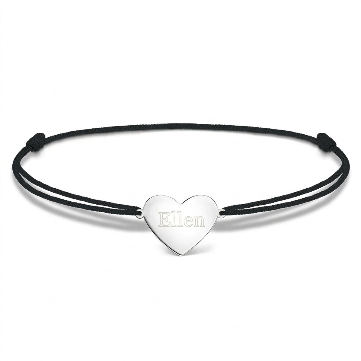 Personalised cord bracelet - heart 15x13 mm - 925 silver - Name