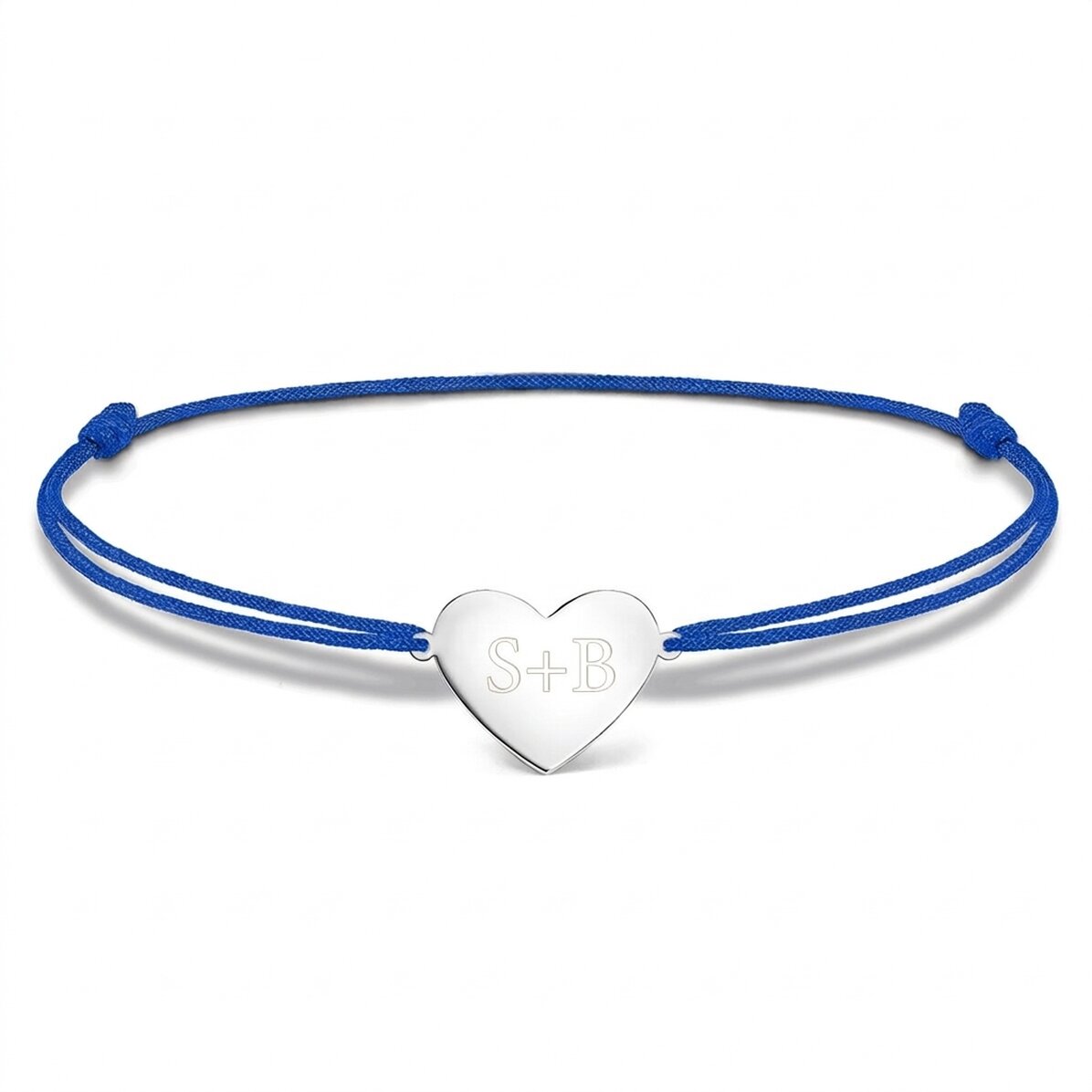 Personalised cord bracelet - heart 15x13 mm - 925 silver - 2 initials