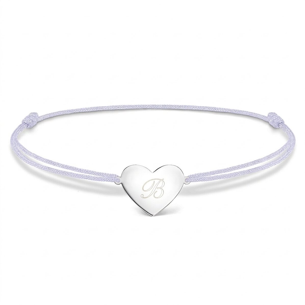 Personalised cord bracelet - heart 15x13 mm - 925 silver - Initial