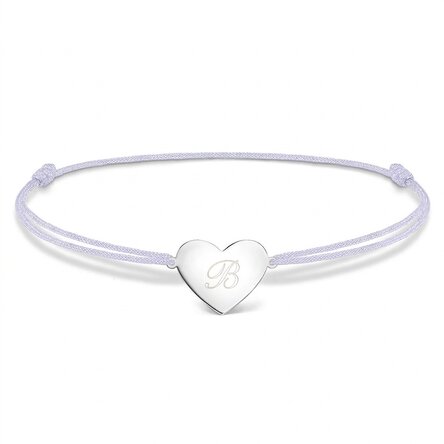 Personalised cord bracelet - heart 15x13 mm - 925 silver - Initial