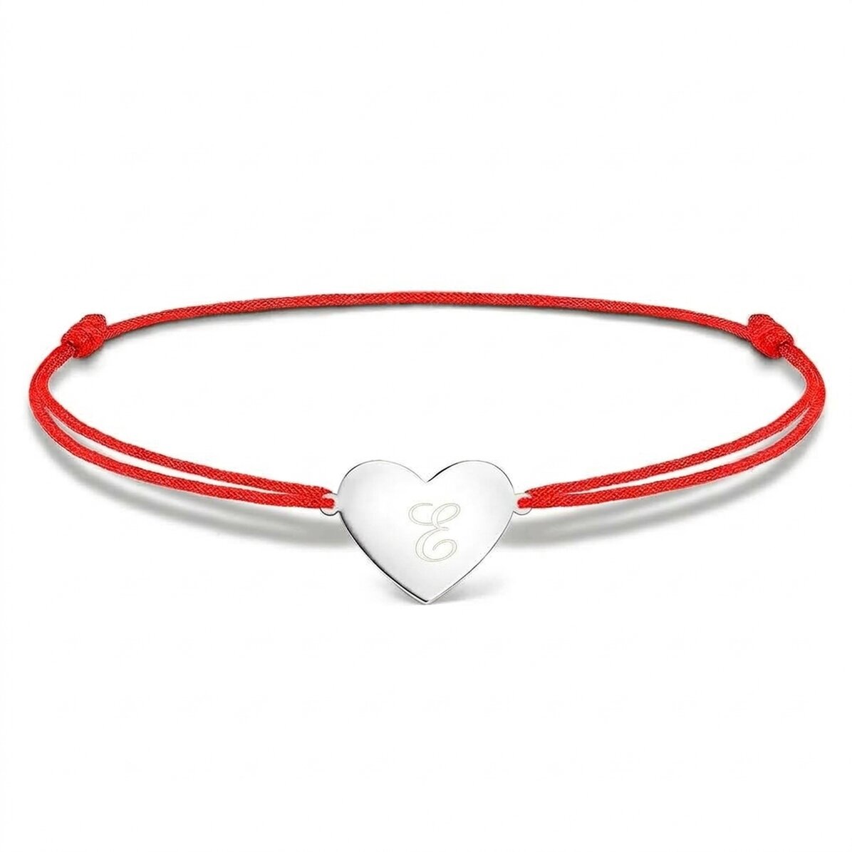 Personalised cord bracelet - heart 15x13 mm - 925 silver - Initial 2