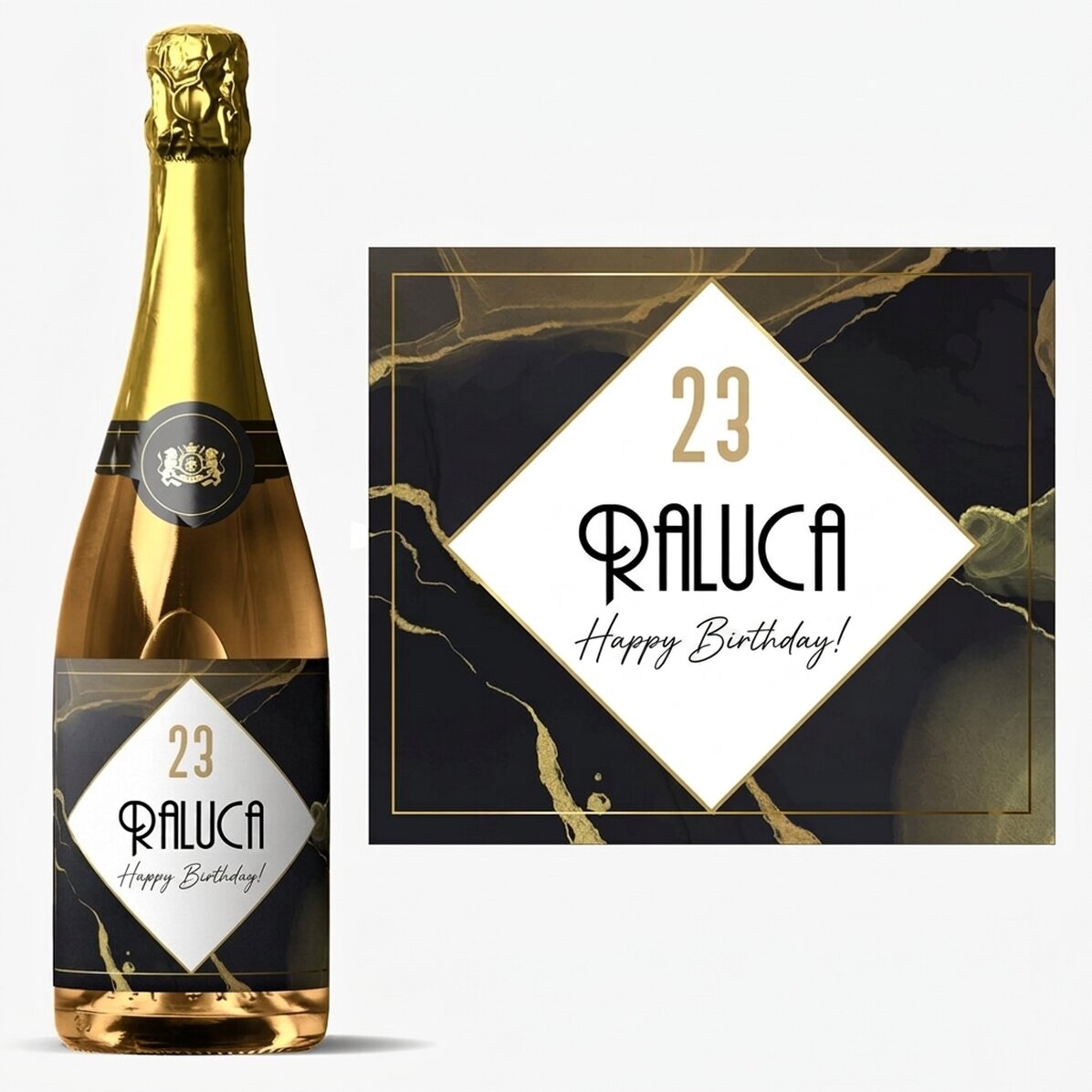 Personalised sparkling wine with text - Abstract gold