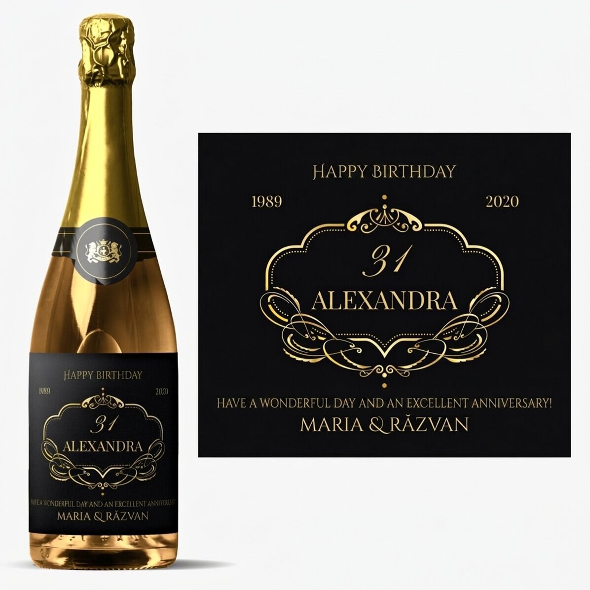 Personalised sparkling wine with text - Elegant