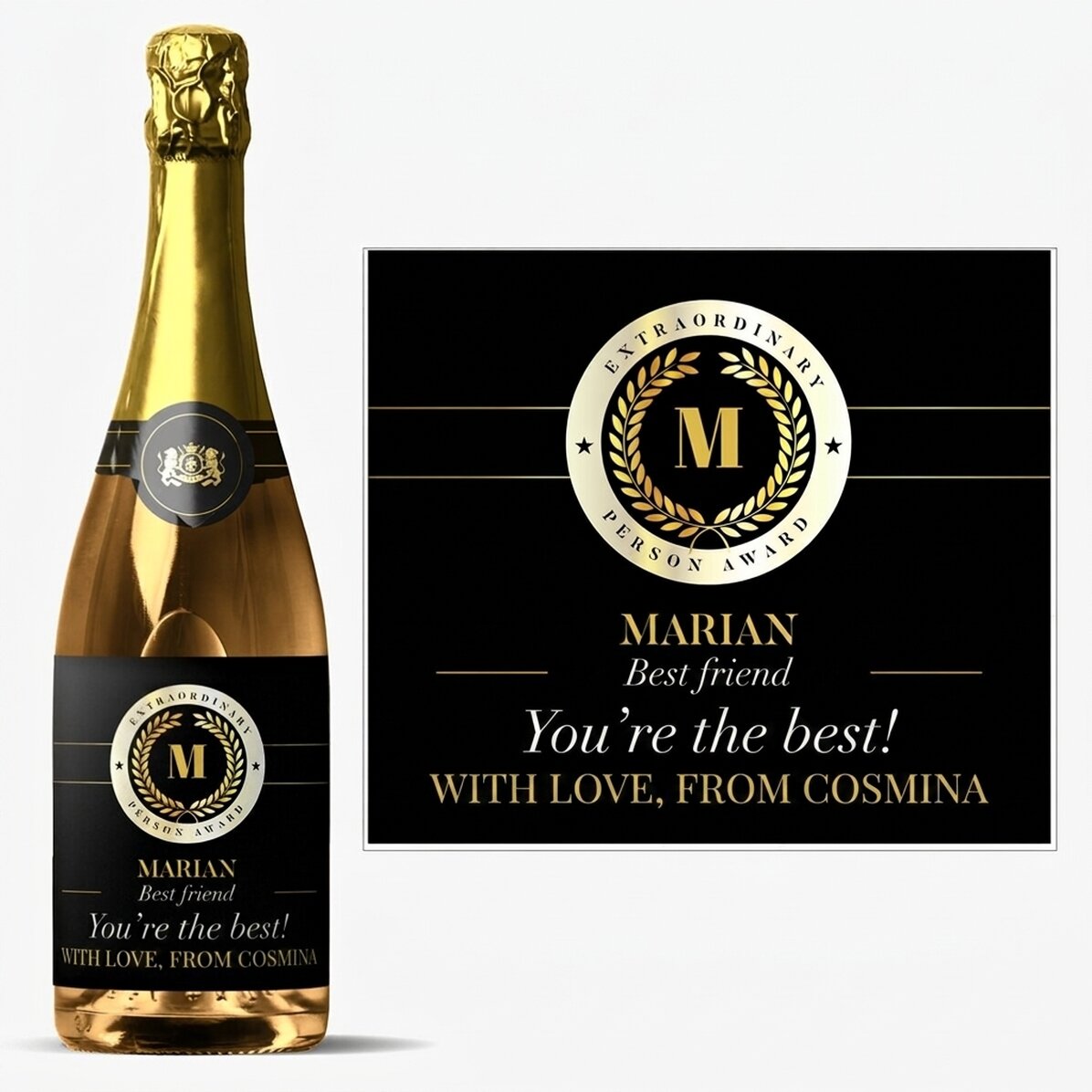 Personalised sparkling wine with text - Award