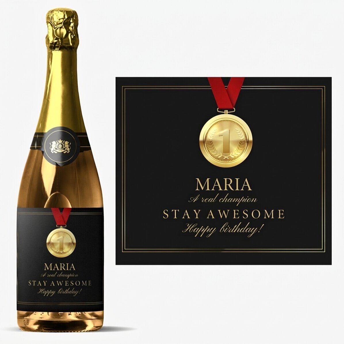 Personalised sparkling wine with text - Champion