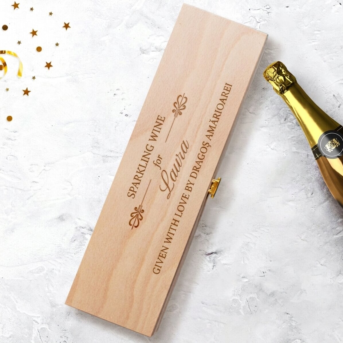 Personalised sparkling wine box with text - Elegance