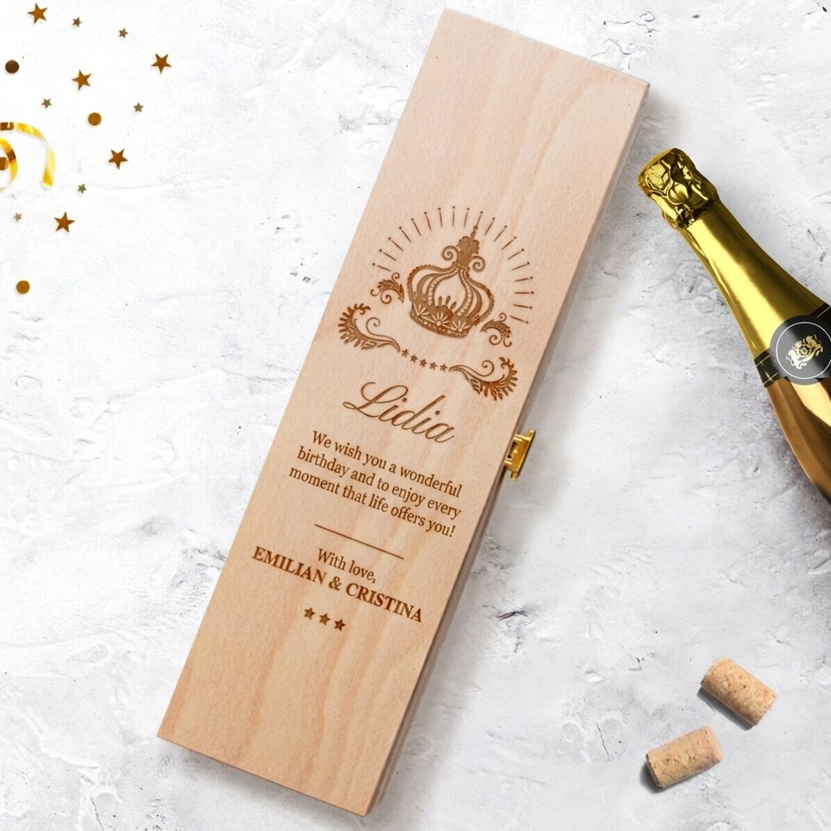 Personalised sparkling wine box with text - Crown