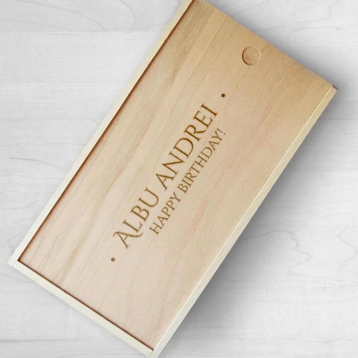Personalised wooden gift box with name and text