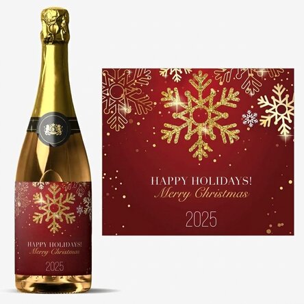 Personalised sparkling wine with text - Snowflakes