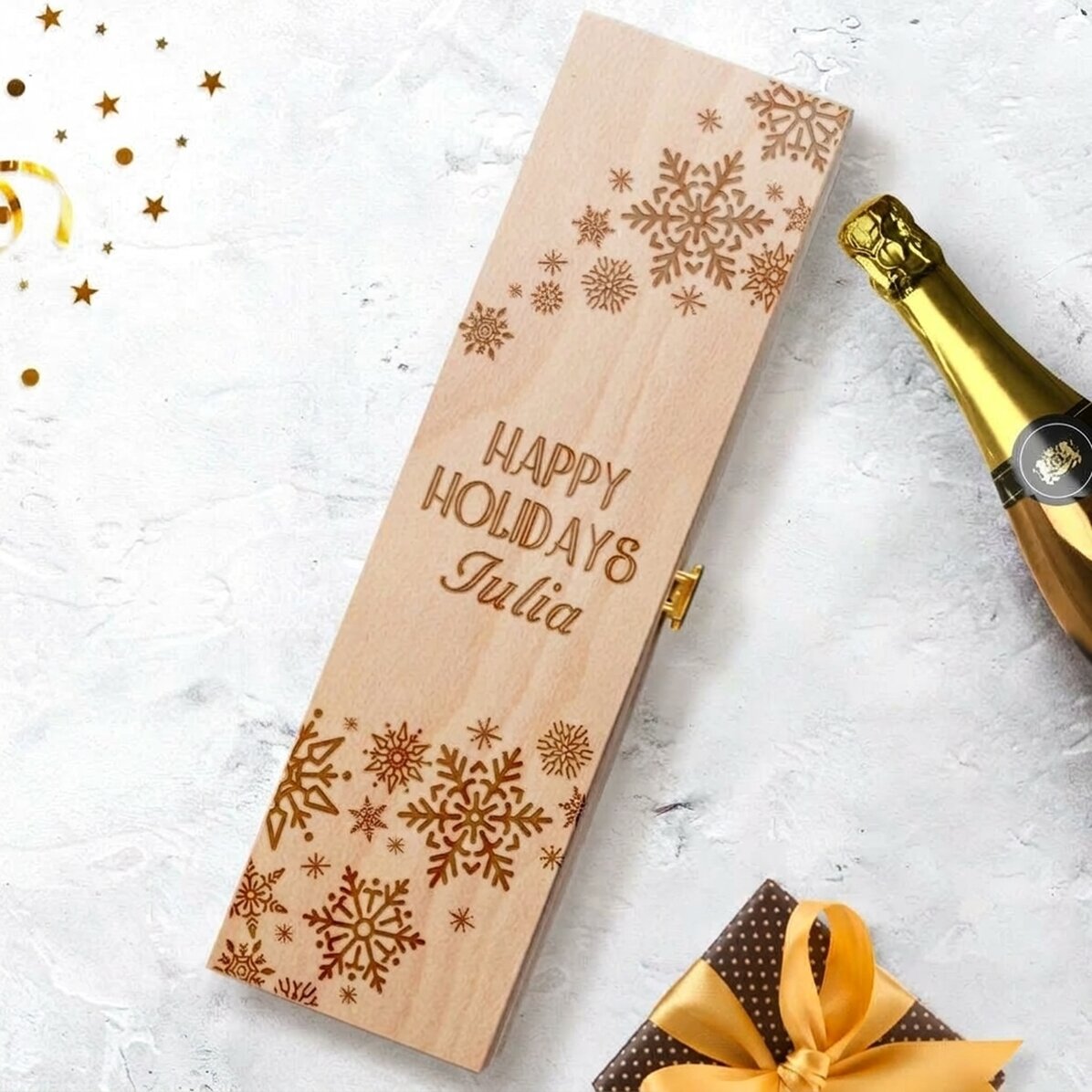 Personalised sparkling wine box - Snowflakes