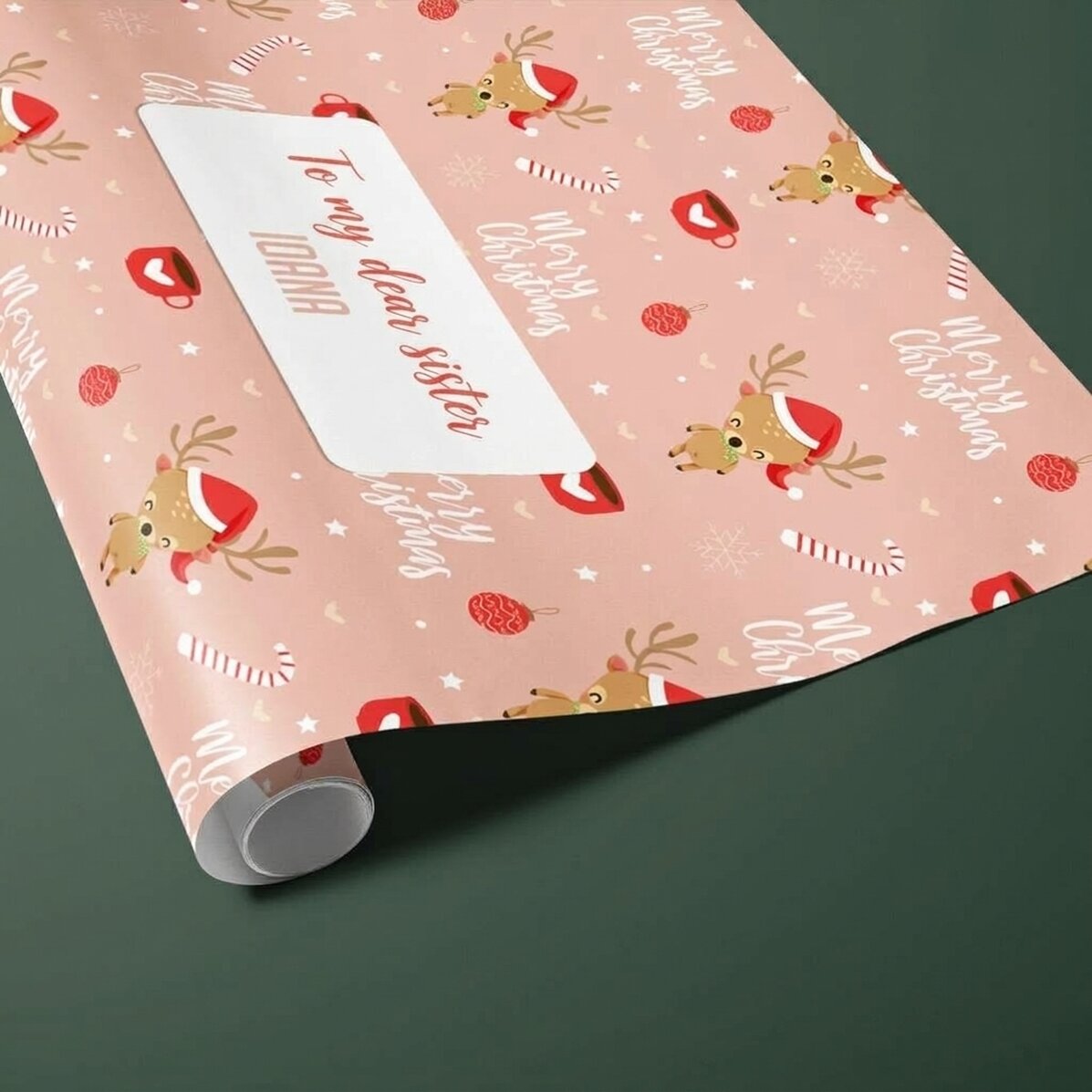 Personalised gift wrapping paper with text in a border - Sweet Christmas