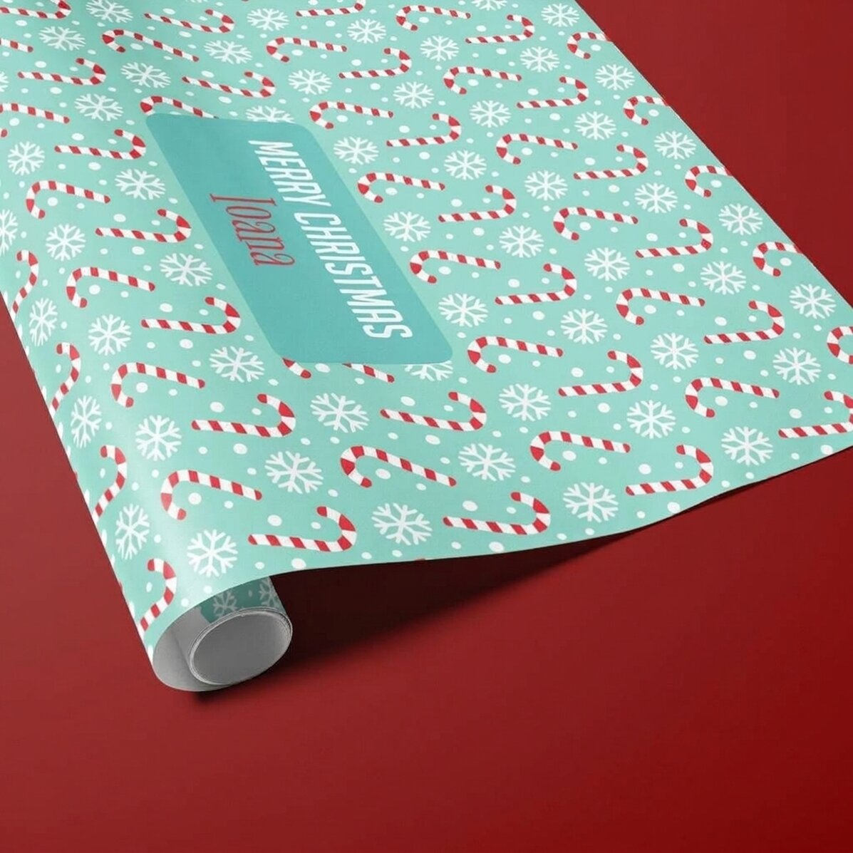 Personalised gift wrapping paper with text in a border - Candycane