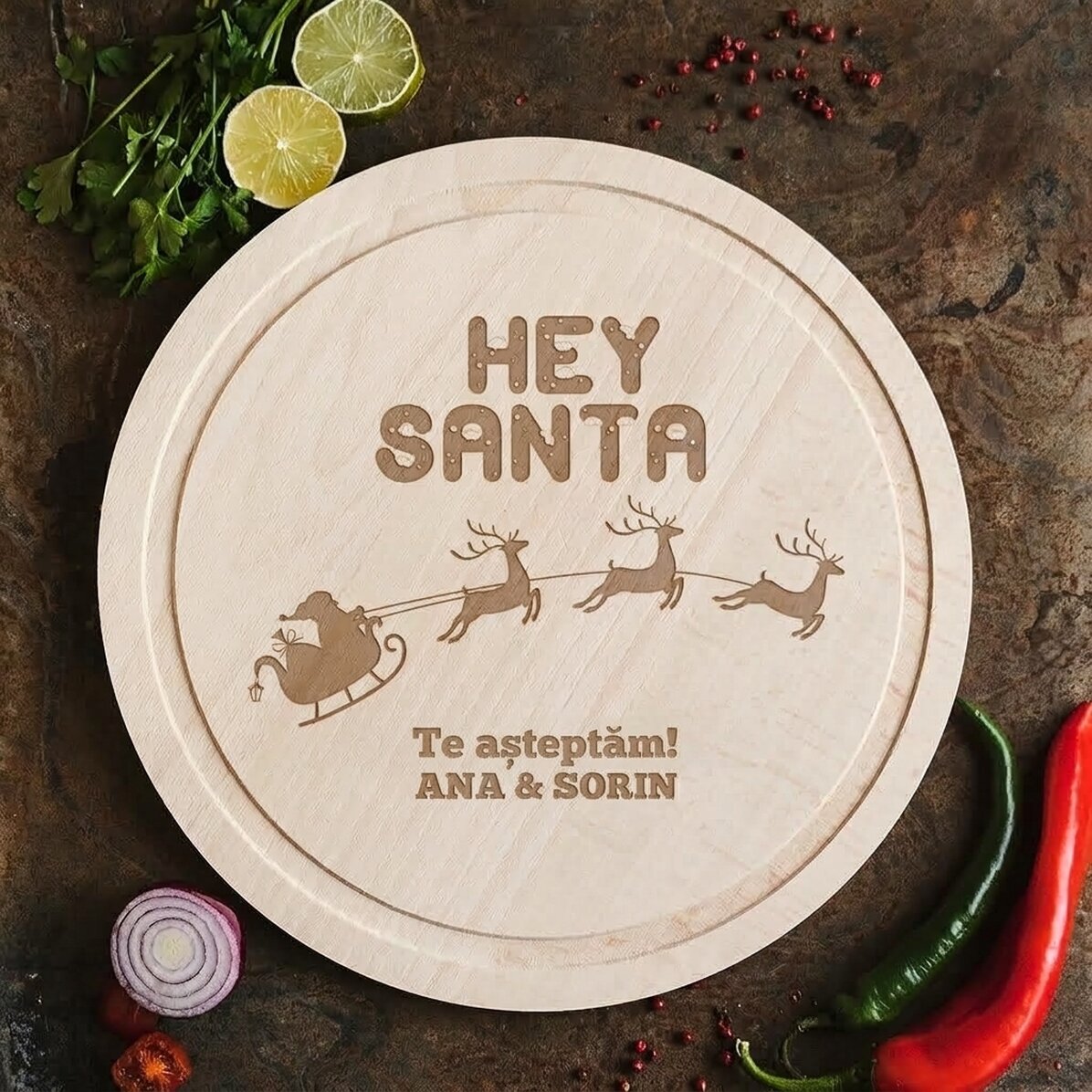 Personalised round chopper - Hey Santa