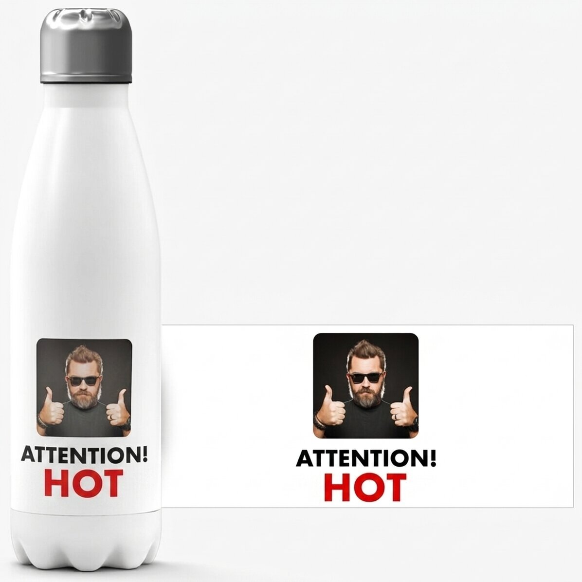 Thermos with white base personalised with a photo and text - Hot