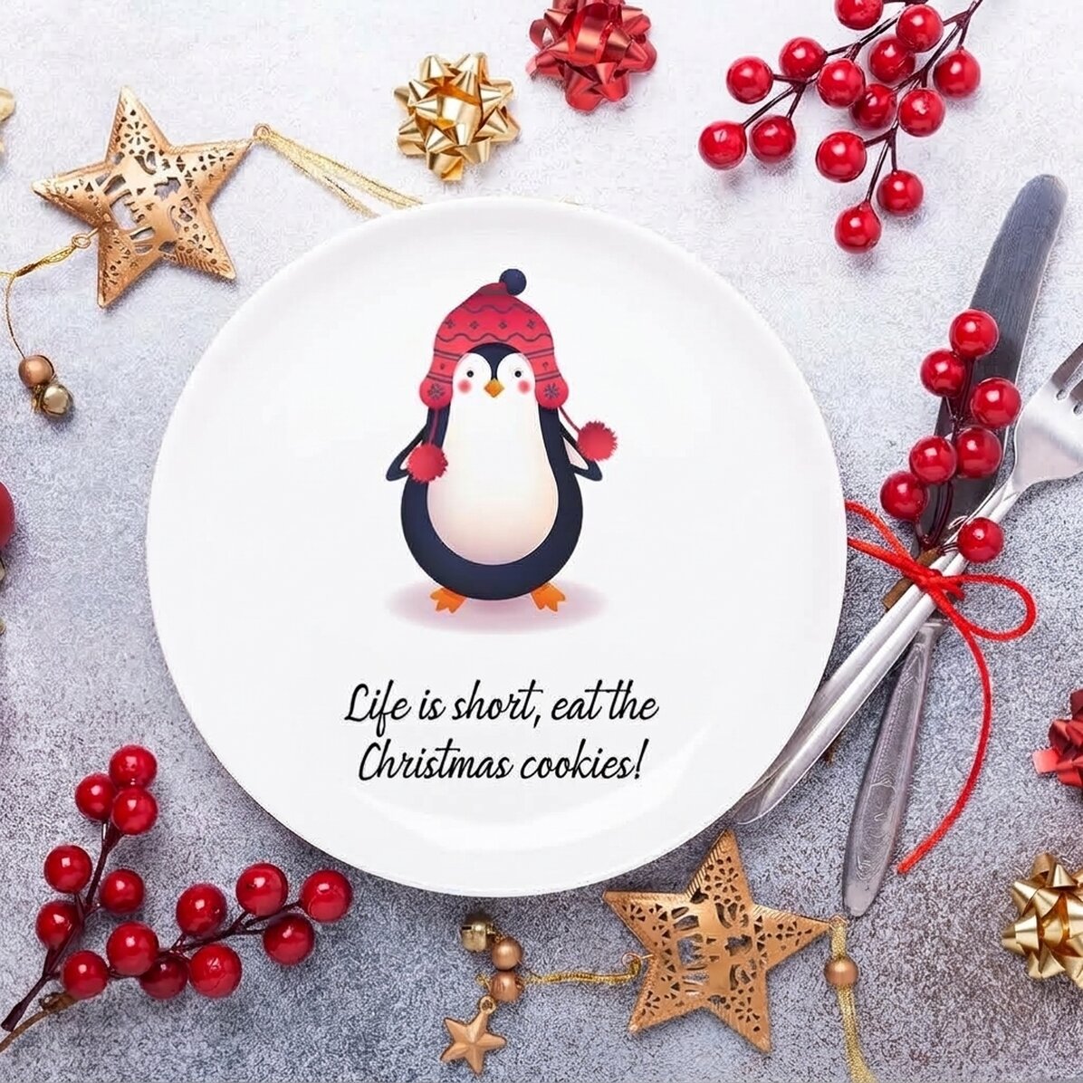 Personalised plate with text - Penguin