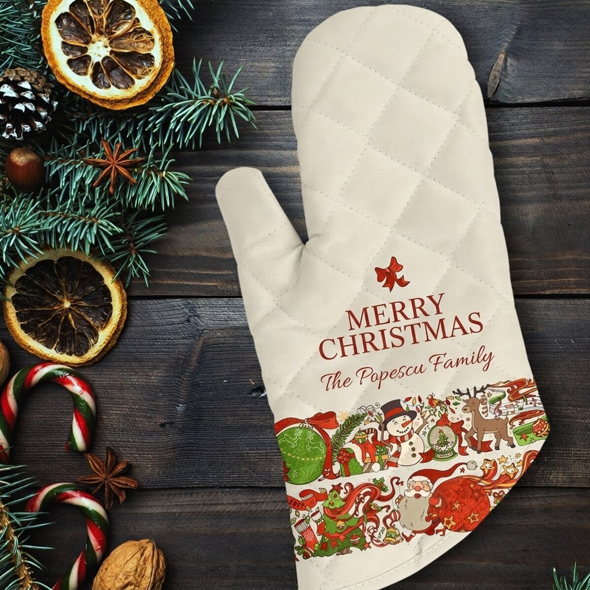 Personalised oven glove and text - Traditional Christmas