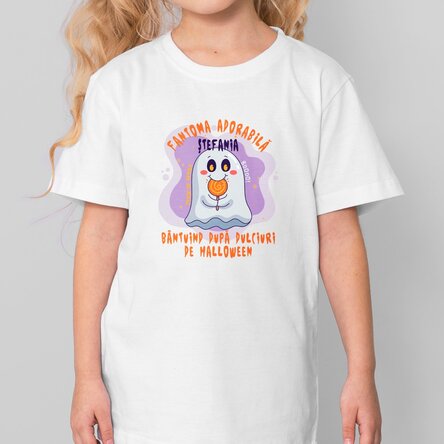 Tricou din bumbac de Halloween pentru copii personalizat cu text - Fantoma adorabilă