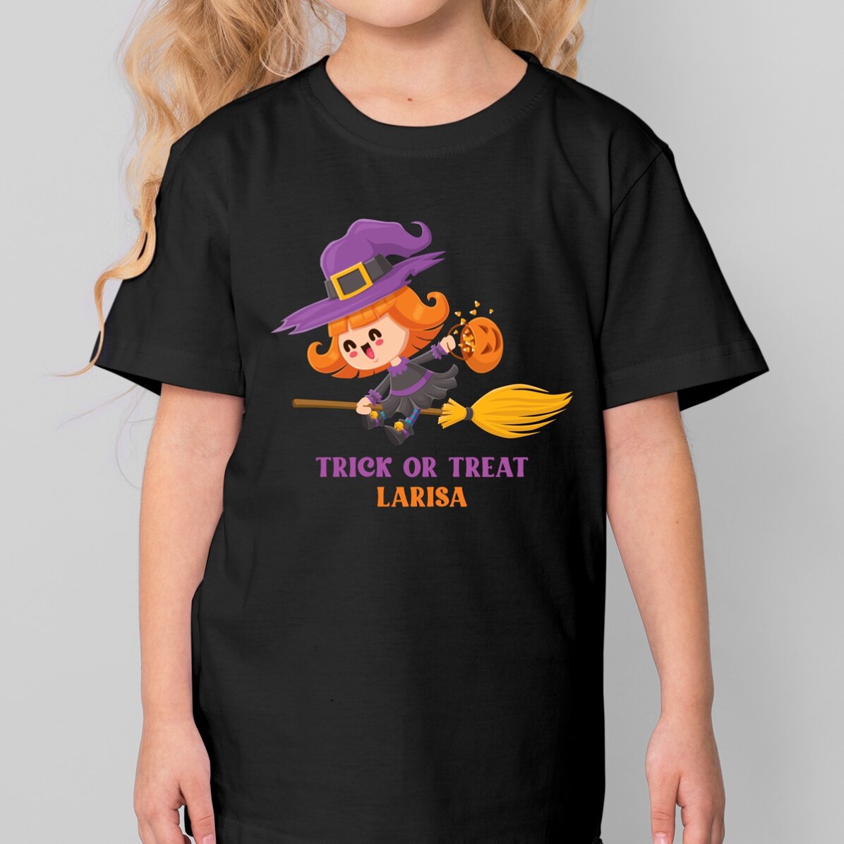Tricou din bumbac pentru copii cu personaje de Halloween personalizat cu text - Trick or Treat