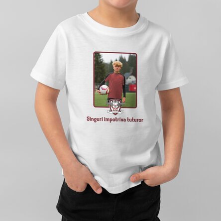 Tricou din bumbac pentru copii FC Rapid personalizat cu poză portret și text