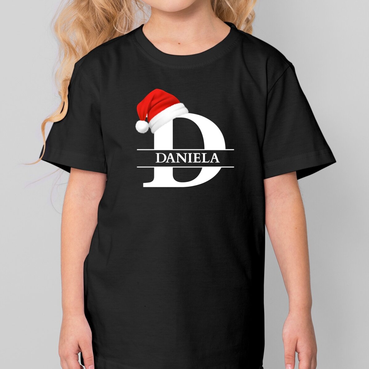 Tricou din bumbac pentru copii personalizat cu inițială și nume - Crăciun