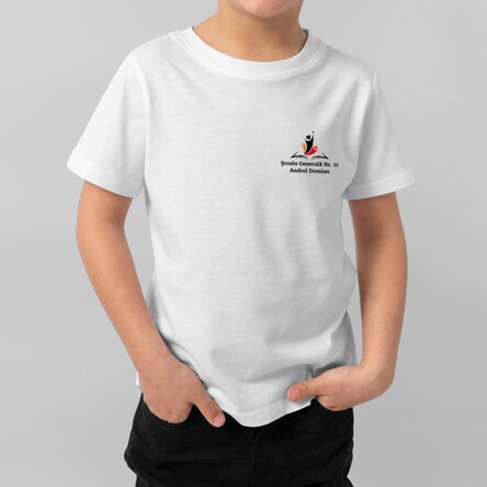 Tricou din bumbac pentru copii personalizat cu logo-ul unității de învățământ și nume