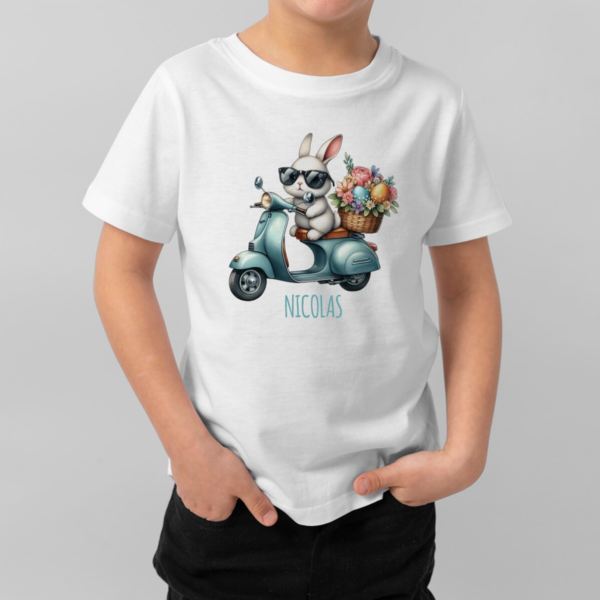 Tricou din bumbac pentru copii personalizat cu nume - Cool bunny