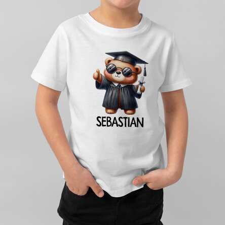 Tricou din bumbac pentru copii personalizat cu nume  - Ursuleț absolvent